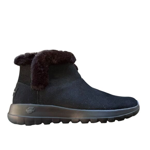 Skechers Womens On The Go Black Suede Pull On Winter Ankle Boots Faux Fur Size 7 - Picture 2 of 12
